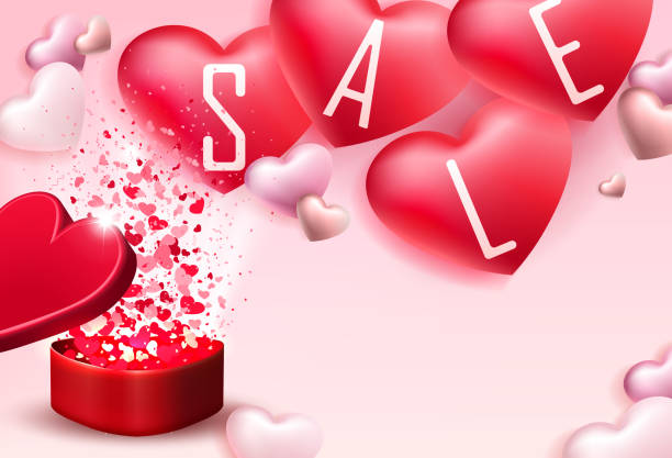 istock Light composition with a red box and a lot of hearts with text, 1097010590