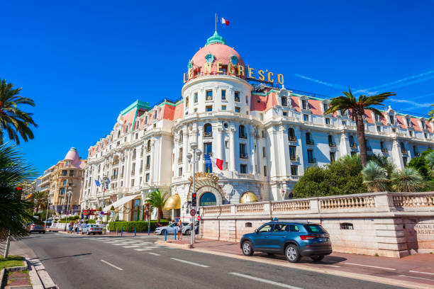 Hotel Negresco, restaurant Le Chantecler NICE, FRANCE - SEPTEMBER 27, 2018: The Hotel Negresco and restaurant Le Chantecler on the Promenade des Anglais in Nice city in France nice france stock pictures, royalty-free photos & images