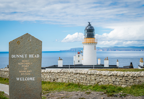 Dunnet Head Lighthouse, in Caithness, on the north coast of Scotland, the most northerly point of the mainland of Great Britain.