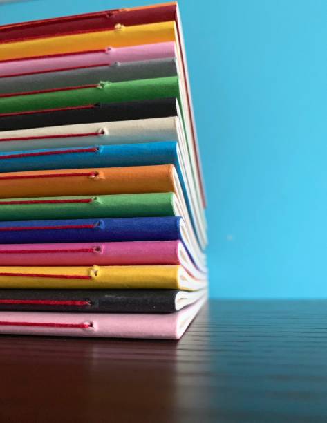 rząd kolorowych pamiętników - book book spine shelf in a row zdjęcia i obrazy z banku zdjęć