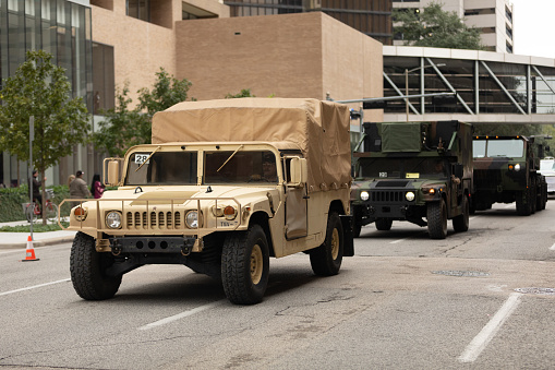 Houston, Texas, USA - November 11, 2018: The American Heroes Parade, Military Humvee going down the street