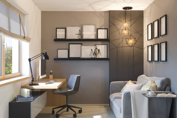 istock 3d illustration of interior design concept for home office 1097051842