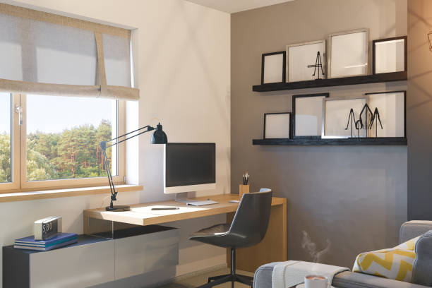 istock 3d illustration of interior design concept for home office 1097051848