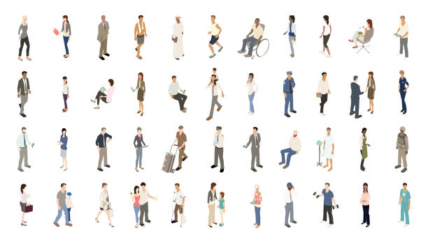 ikony osób subtelny kolor - isometric patient people healthcare and medicine stock illustrations