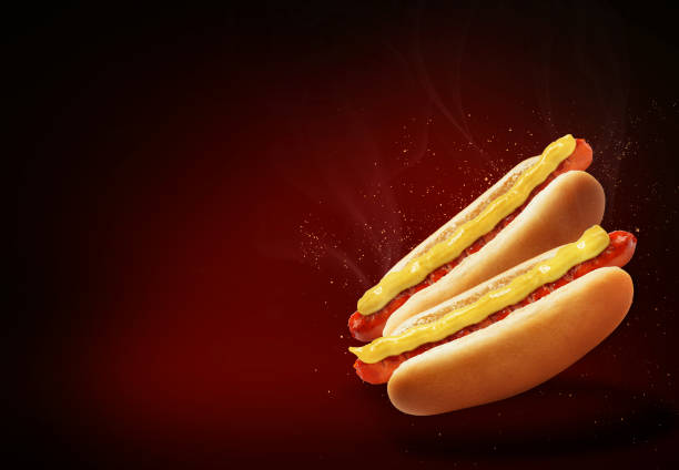 fresh american hot dog with mustard