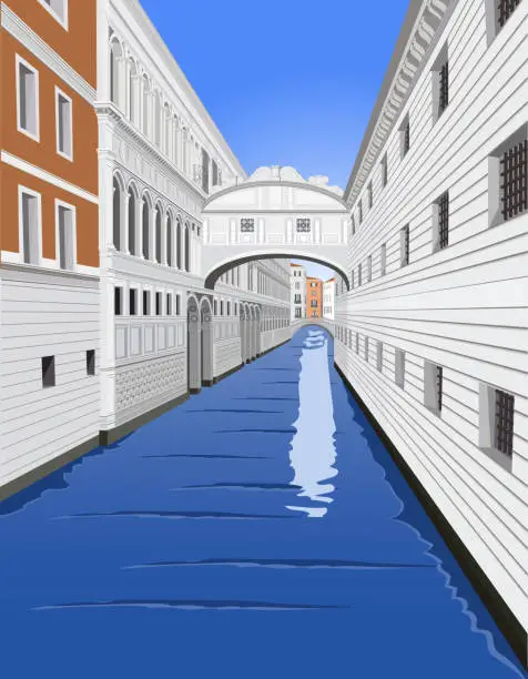 Vector illustration of Bridge of Sighs, Venice