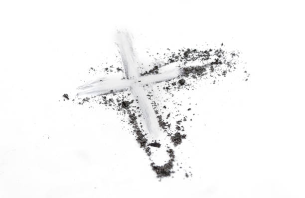 Christian cross or crucifix drawing in ash, dust or sand as symbol of religion, sacrifice, redemtion, Jesus Christ, ash wednesday, Ash Wednesday concept Christian cross or crucifix drawing in ash, dust or sand as symbol of religion, sacrifice, redemtion, Jesus Christ, ash wednesday, Ash Wednesday concept ash stock pictures, royalty-free photos & images