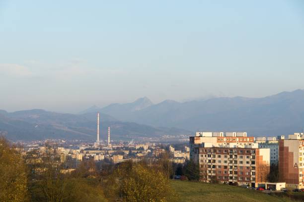 istock Sunrise and sunset over the hills and town. 1097080806