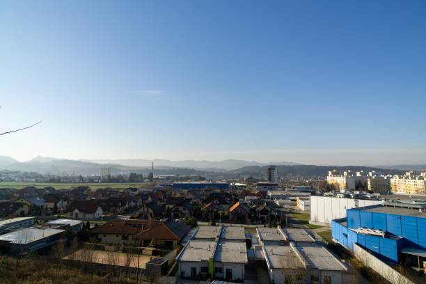 istock Sunrise and sunset over the hills and town. 1097080970