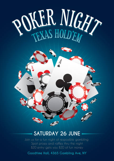 Poker night poster Poster for a gambling themed casino party poker card game stock illustrations