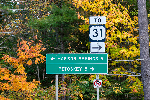 An autumn road trip through the changing fall colors in the state of Michigan. Taken between the cities of Petoskey and Harbor Springs.
