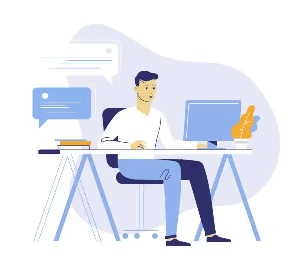 Vector illustration of Office work concept with young man