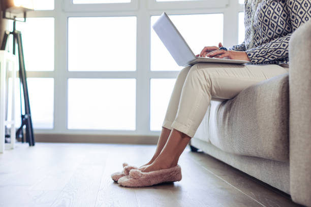 istock Close up of a modern laptop being in use 1097093526