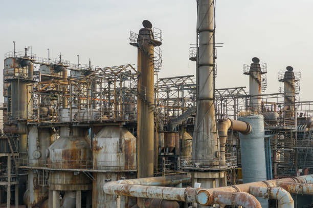 istock Old Factory metal structures. Industrial plant with old, rusty pipes 1097095252