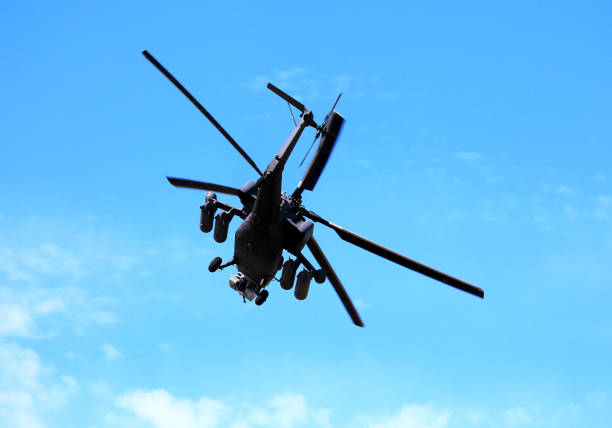 istock Attack helicopter of the Russian Air Force, rear view 1097096562