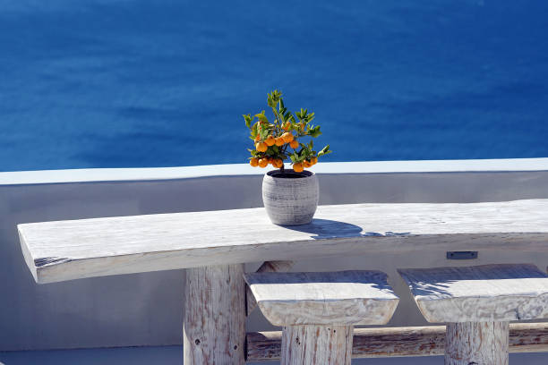 Terrace on Santorini with a seascape