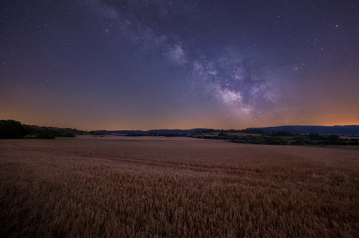 Milky Way over cereal fields in Onraita, Alava