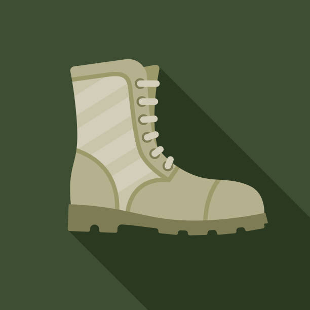 ilustraciones, imágenes clip art, dibujos animados e iconos de stock de botas de combate militar icono - combat boots