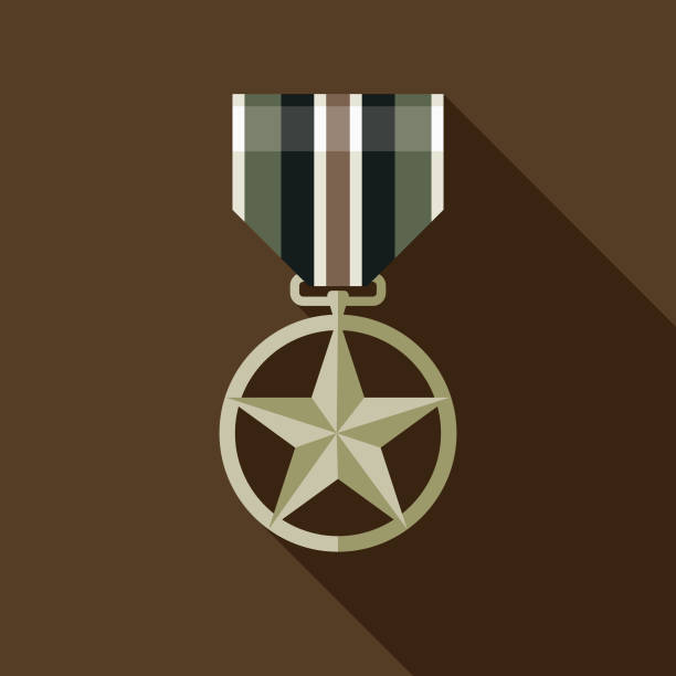 Military Medal Icon A flat design/thin line icon on a colored background. Color swatches are global so it’s easy to edit and change the colors. File is built in CMYK for optimal printing and the background is on a separate layer. gi icon stock illustrations