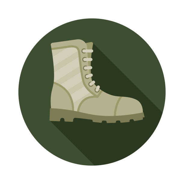 ilustraciones, imágenes clip art, dibujos animados e iconos de stock de botas de combate militar icono - combat boots