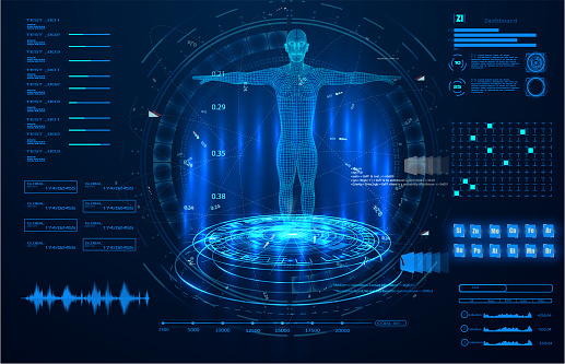 Abstract technology ui futuristic concept hud interface hologram elements of digital data chart, communication, computing,human body digital health care ;