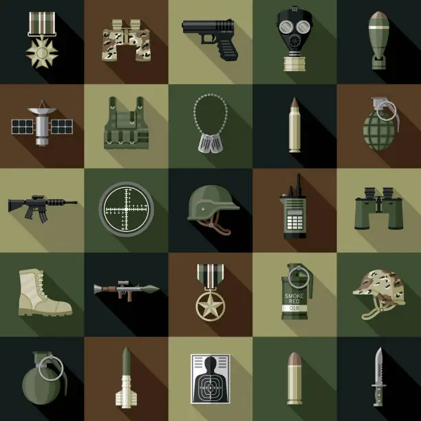 Vector illustration of Military Flat Design Icon Set