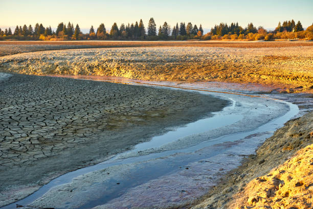 meandros de un río de alimentación a un secado fuera lago - bouverans - doubs - francia - árido fotografías e imágenes de stock