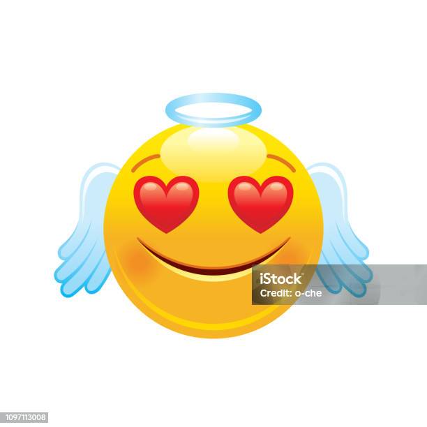 Angel With Hearts Emoji Icon 3d Face Smile For Love Chat Message Design Realistic Symbol For Valentine S Day Sticker Cute Cartoon Social Network Sign Vector Illustration Isolated White Background Stock Illustration - Download Image Now