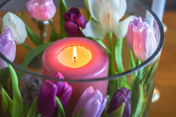istock Candle in flower vase 1097129846