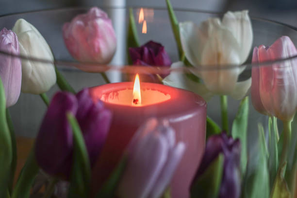 istock Candle in flower vase 1097129872