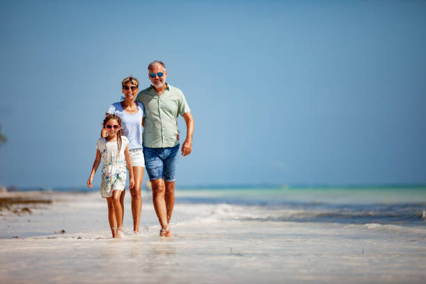 istock Family WIth One Daughter Walking on Sandy Beach 1097136480