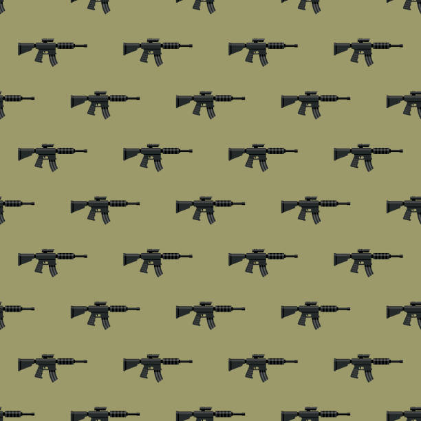 ilustrações de stock, clip art, desenhos animados e ícones de gun seamless military pattern - gun rifle weapon ak 47