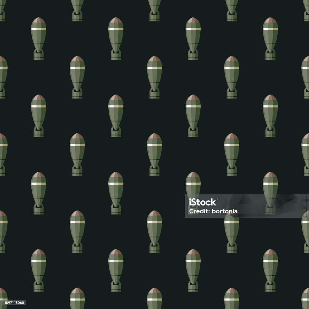 Bomb Seamless Military Pattern A flat design/thin line icon tiled as a seamless pattern on a colored background. Color swatches are global so it’s easy to edit and change the colors. File is built in CMYK for optimal printing and the background is on a separate layer. Air Attack stock vector