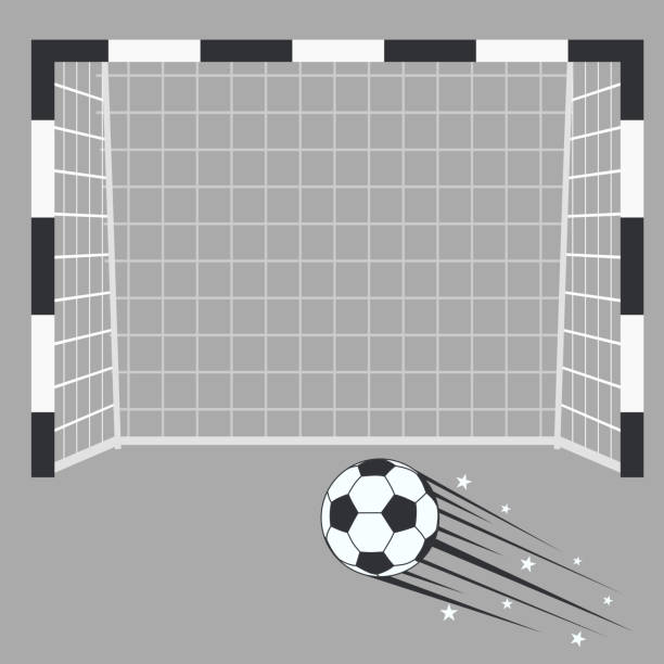 ilustraciones, imágenes clip art, dibujos animados e iconos de stock de meta del fútbol, portería de fútbol con red sobre un fondo del estadio. - football goal post goal post american football stadium football field