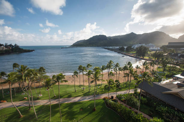 Tropical Resort View in Lihue, Kauai stock photo