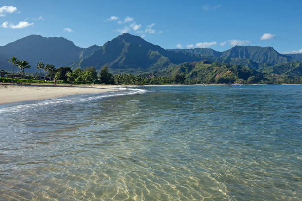 The beach at Hanalei Bay, Kauai stock photo