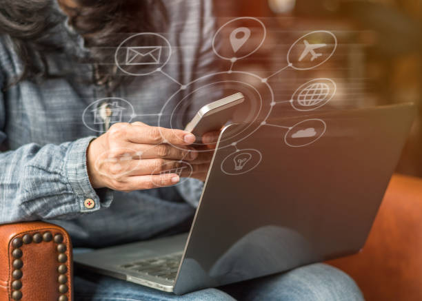 istock Digital marketing via multi-channel communication network icon on mobile smartphone application technology 1097158830