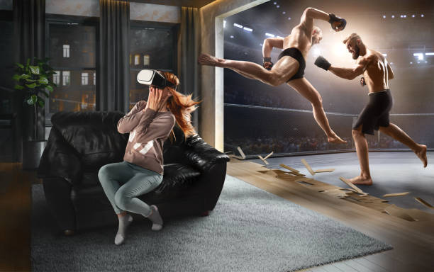 istock Woman in VR Glasses. Virtual Reality with Mixed Martial Arts 1097158974