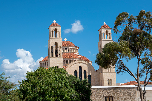 Church in Paphos in a sunny day with blue skies and trees