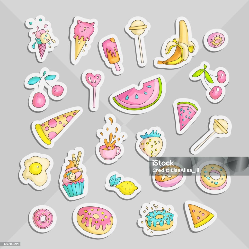 Cute Funny Girl Teenager Colored Stickers Set Fashion Cute Teen And  Princess Icons Magic Fun Cute Girls Objects Cupcakes Sweets Eggs Banana  Cherry Cup And Other Draw Teens Icon Patch Collection Stock