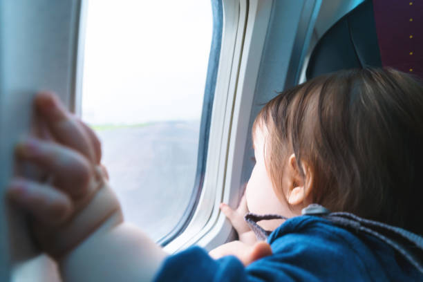 istock Toddler boy looking out a plane window 1097162156