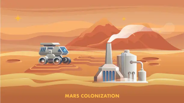 Vector illustration of Illustration Mars Colonization First Astronaut