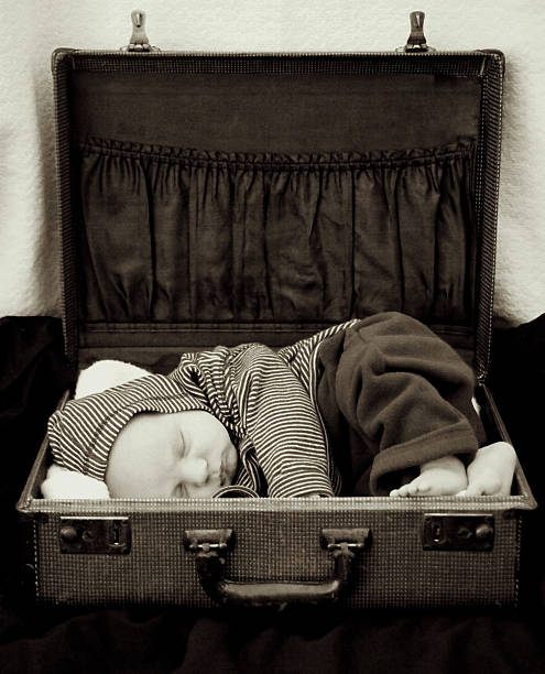 baby in a suitcase stock photo