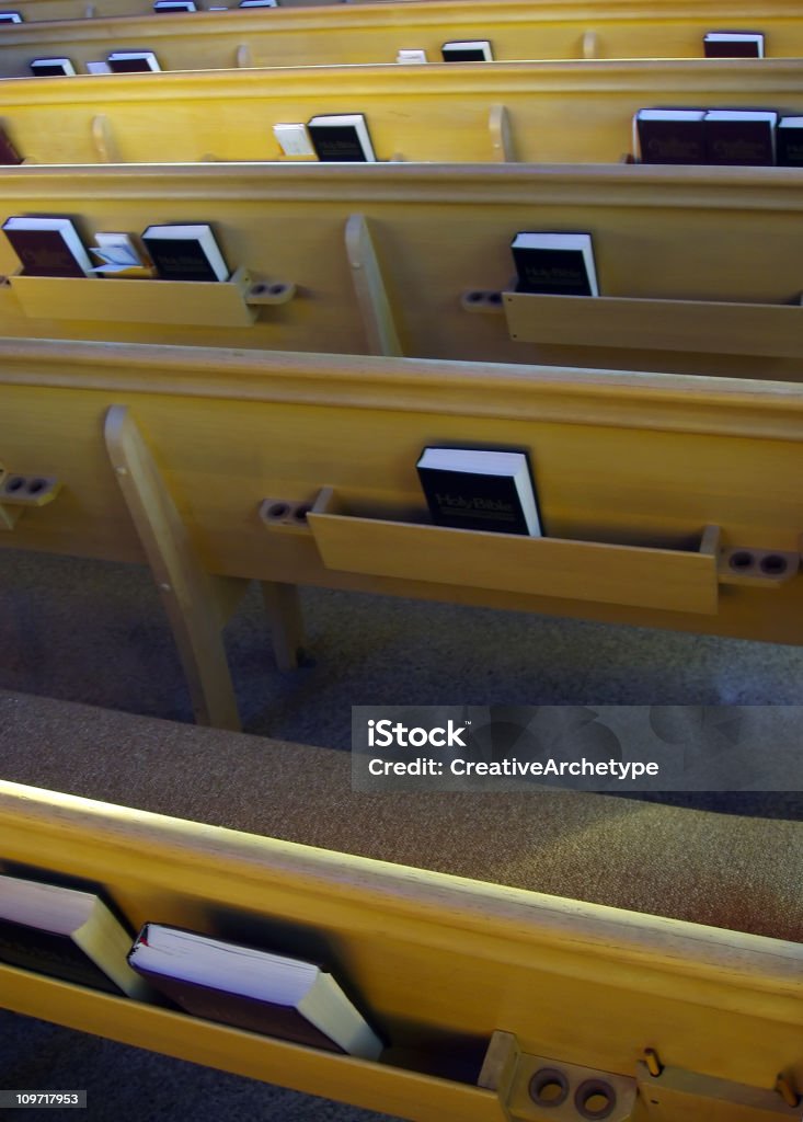 Church Pews with Bibles  Bible Stock Photo