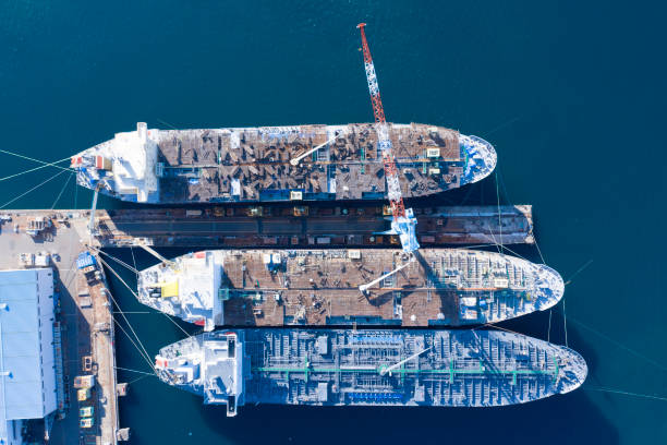istock Aerial photograph of a large ship under construction. 1097179722