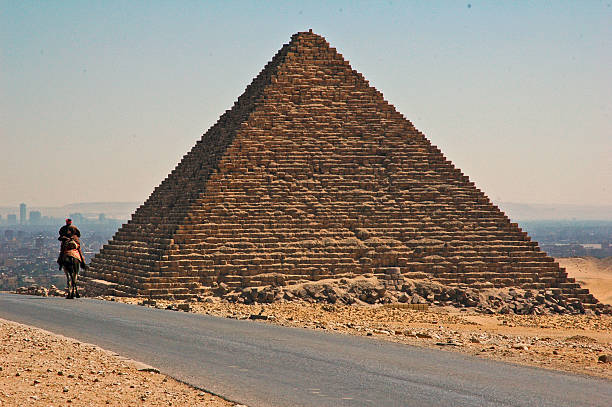 Famous Great Pyramids of Chephren and Cheops, Cairo, Egypt. Two of the three Great Pyramids, Giza pyramid complex (Giza Necropolis). Isolated on white background