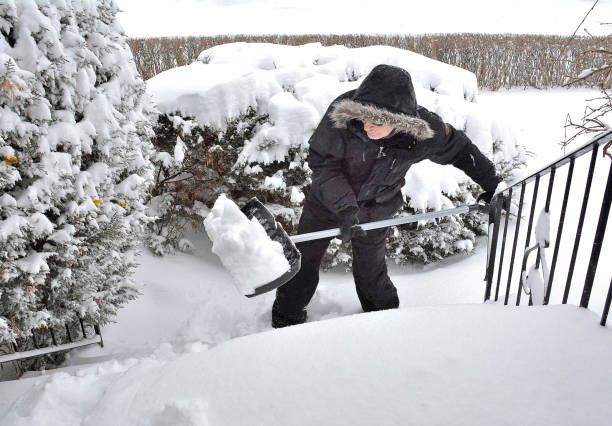 lebensstil, "schaufeln schnee, nach dem sturm" - snow digging horizontal people stock-fotos und bilder