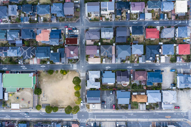 istock A town with a detached house and a large square 1097182202