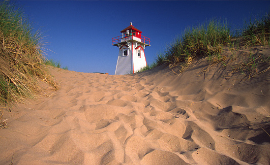 Access path to the beach in the dunes of the west coast of the island