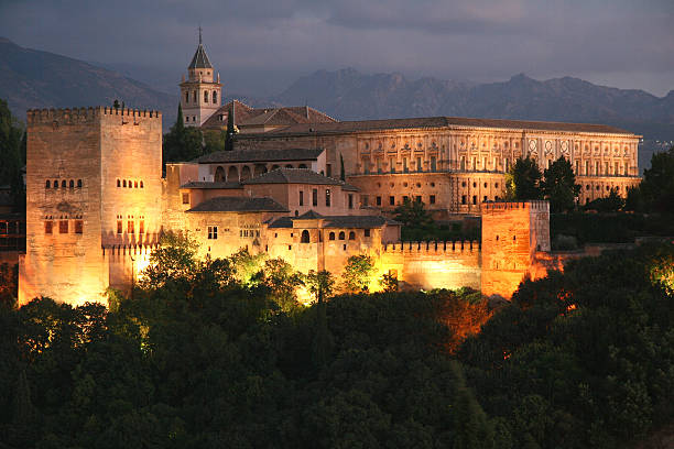 Alhambra Granada at twilight stock photo
